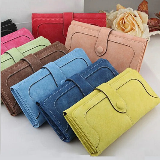 Women’s Faux Suede Long Wallet – Folding Buckle Purse with Phone Pocket, Card Holder & Elegant Clutch Gift Bag