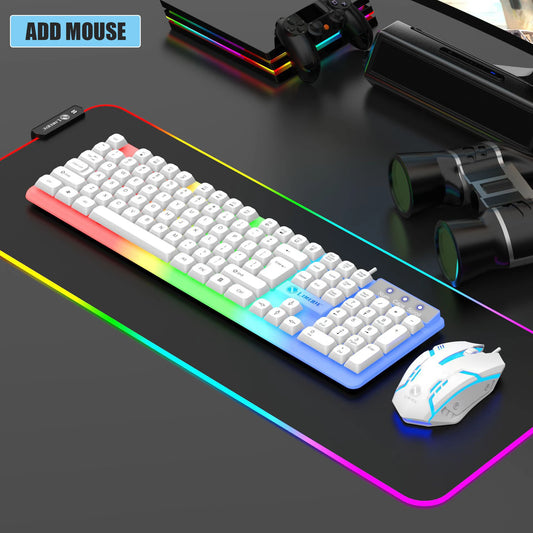 Limeide GTX350 Glow Keyboard and Mouse Kit – Upgraded USB Wired 104-Key Keyboard with Cap Cover & Optical Mouse for Home & Office