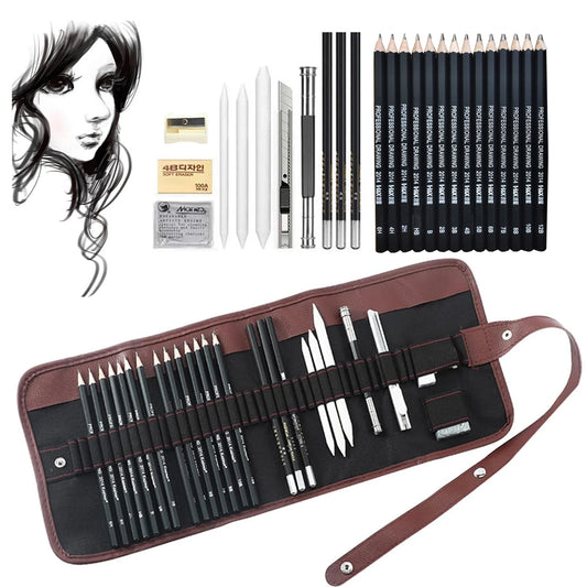 Drawing Pencil Art Set – 26-38 Piece Graphite & Charcoal Sketching Kit with Blending Stumps