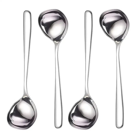 4-Piece Extra Large Head Stainless Steel Spoons with Long Handle – Polished Surface Tableware Set