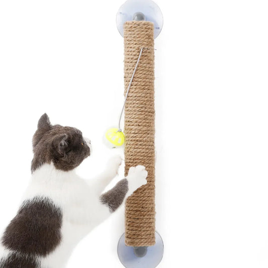 Pet Life Stick-N-Claw Cat Scratcher – Sisal Rope Stick with Toy & Suction Cup Base for Interactive Play and Healthy Claws