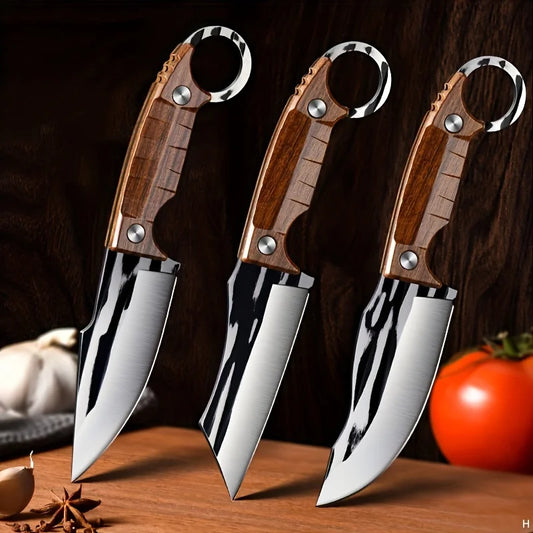 3Pcs Forged Stainless Steel Kitchen Knife Set – Thin Blade Meat Cleaver & BBQ Cutting Knives