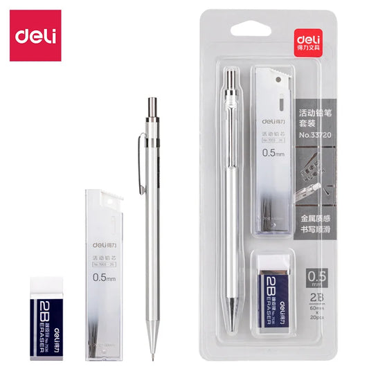 Deli 2B 0.5mm Mechanical Pencil Set – Precision Writing Tool with Refillable Leads