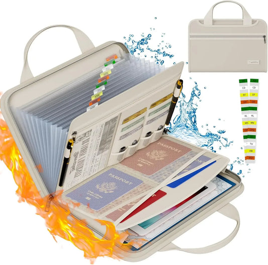 Fireproof File Organizer – 13-Compartment Expanding Folder with Zipper, Handles & Labels 🔥