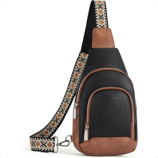 Women’s Leather Sling Crossbody Bag – Minimalist Chest Purse with Adjustable Guitar Strap for Travel & Everyday Style