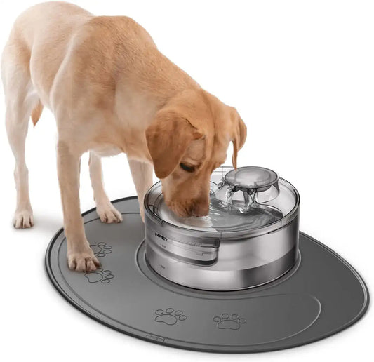 Waterproof Silicone Dog Feeding Mat – NPET Slip-Resistant, Dishwasher Safe Pet Food Mat (28 × 21 in / 26 in)