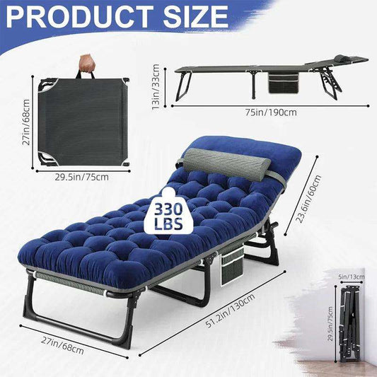 Camping Cot with Mattress, 4-Position Folding Camping Bed Hold up 330lbs, Portable Sleeping Cot for Camp, Beach, Patio - PulinGO