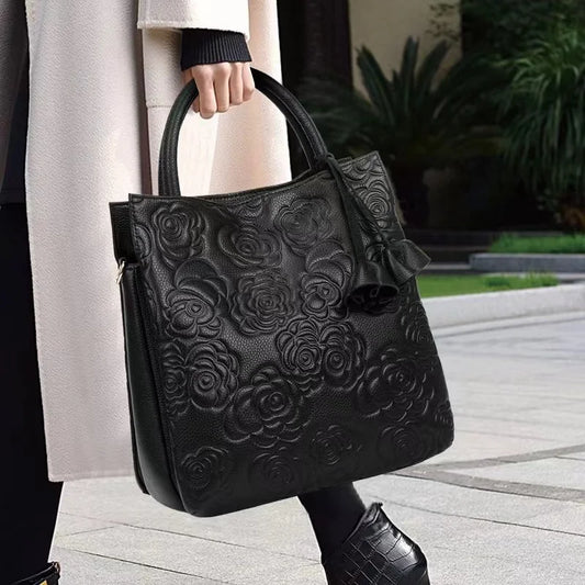 Women’s Floral Embossed Handbag – Large Capacity Fashionable Leather Crossbody for Work & Daily Use 👜✨