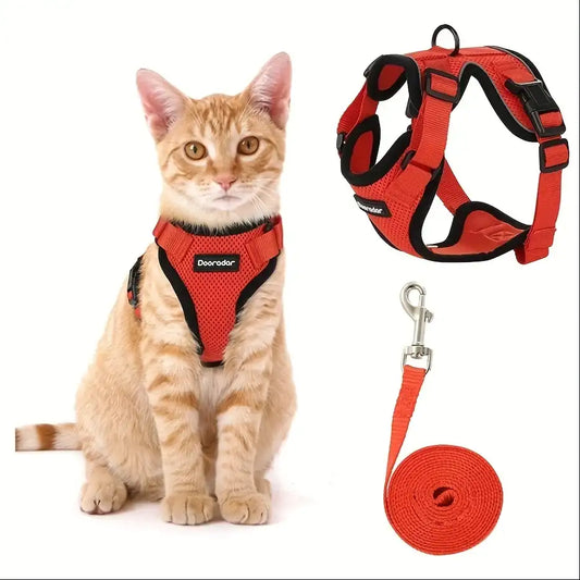 “Non-Slip Cat Leash with Adjustable Vest Harness – Comfortable Chest Carrier for Safe Outdoor Walks”