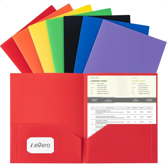 7-Pack Durable Plastic File Folders with Pockets & Business Card Slot – Assorted Colors Organizer