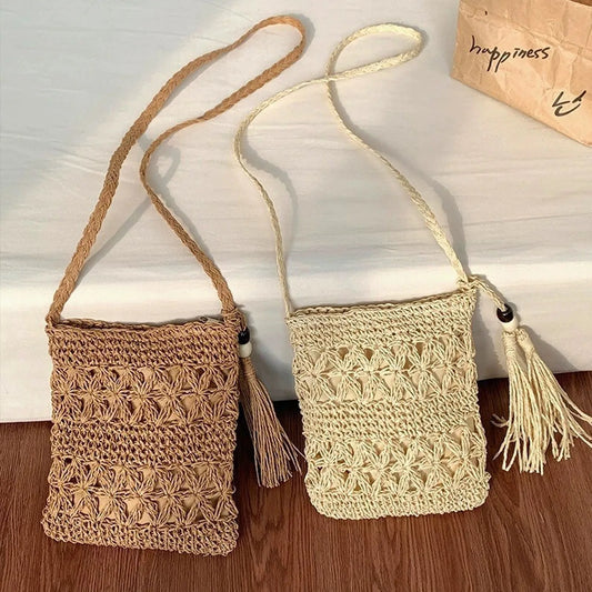 New Small Straw Bag for Women – Handmade Summer Beach Rattan Crossbody & Shoulder Bag with Boho Tassels 🏖️✨