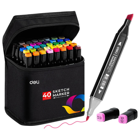 Deli Art Markers Set – 40/60/80 Dual-Tip Coloring Marker Pens & Highlighters