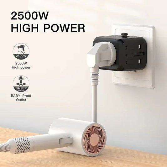 Universal Travel Power Adapter – Compact Converter with Multi-Plug Outlets for China, USA, UK & Europe