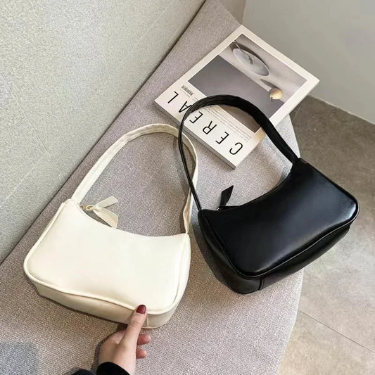 New Soft PU Leather Women’s Shoulder Bag – Retro Casual Solid Colour Small Top-Handle Handbag for Ladies