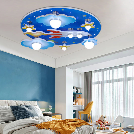 23.62" Modern Cartoon LED Ceiling Light – Dimmable Blue Wood Star Design Flush Mount for Children’s Room 🌟💡