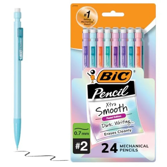 XtraSmooth Pastel Mechanical Pencils – 0.7 mm Medium Point, 24-Pack with Erasers for School & Office