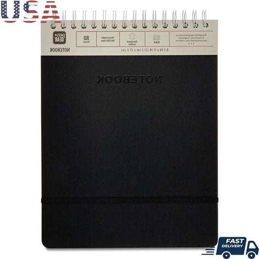 Compact Top Spiral Leather Notebook – 8.5 x 11 Ruled, 160 Pages with Heavyweight Paper