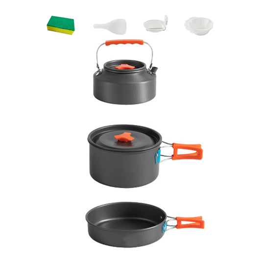 3-Piece Camping Cookware Set – Portable Non-Stick Pot, Pan & 1.1L Kettle Kit for Outdoor Cooking & Survival 🍳🔥