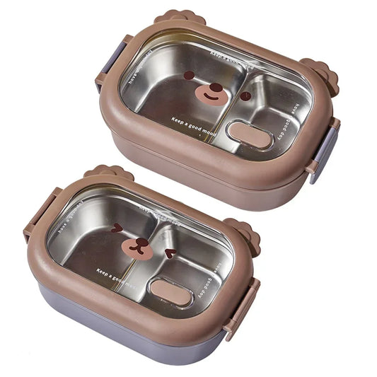 Stainless Steel Cartoon Lunch Box 1000ml – Leak-Proof Double Lock Food Container for Kids & Adults
