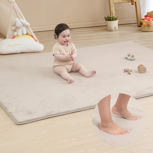 Khaki Water-Repellent Baby Play Mat – Soft Velvet Non-Slip Floor Rug for Crawling & Activities