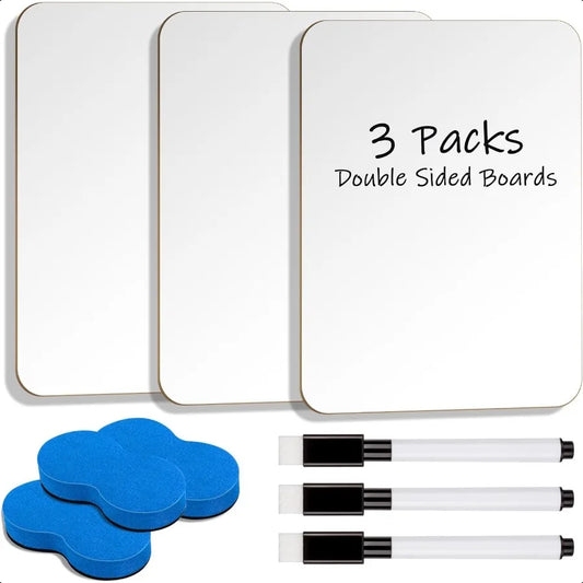 Mini Double-Sided Dry Erase Boards – 3-Pack Whiteboards with Markers & Erasers (7×10 in)