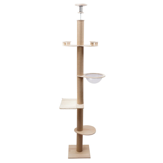 4-Tier Cat Tree Tower – Floor-to-Ceiling Adjustable Climbing Furniture with Sisal Rope Scratching Posts for Indoor Cats & Kittens