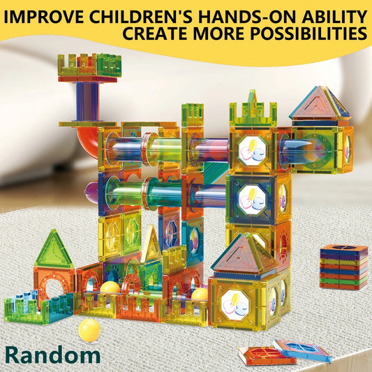 158PCS/200PCS Marble Run Magnetic Pipe Puzzle Set – DIY Construction Building Blocks STEM Toy for Kids Ages 3+, Creative Game Tiles