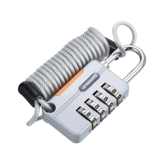 Luggage cable lock – 4-digit combination padlock with 3.3ft spring cable security wire for suitcase, gym locker & backpack