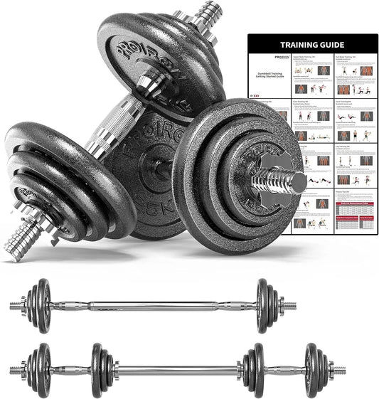 44LB Cast Iron Adjustable Dumbbell & Barbell Set – Solid Handles, Convertible Design for Bodybuilding & Home Training