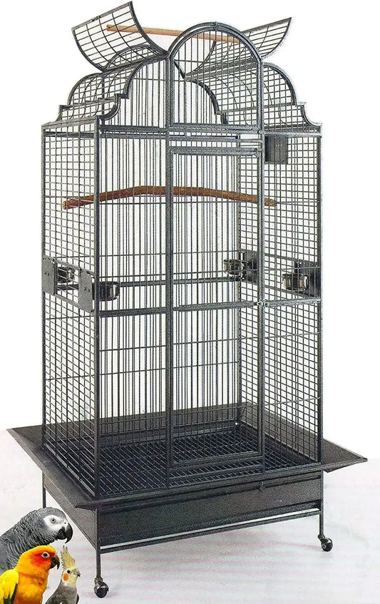 Large Stylish Dome-Top Bird Cage – Durable Wrought Iron Parrot & Finch Cage with Stand for Macaws, Cockatoos & Medium Birds