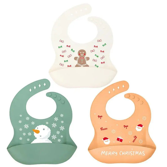 Waterproof Soft Silicone Baby Bibs with Food Catcher – Adjustable Cartoon Print Feeding Bibs for Girls & Boys