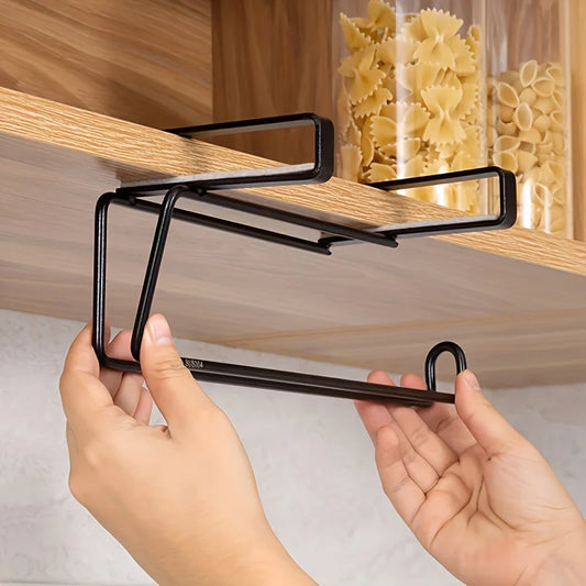 Perforation-Free Wall-Mounted Paper Towel Rack – Adhesive Plastic Roll Holder for Kitchen & Bathroom