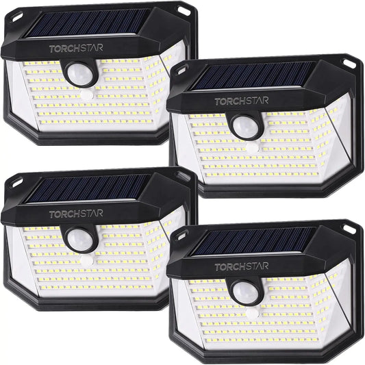 Solar Motion Sensor Lights 4-Pack – 6500K Pure White Outdoor Wall Lamps, IP65 Waterproof Cordless Security Lights for Driveways & Gardens