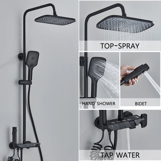 Grey Smart Digital Display Shower Faucet Set – Piano-Style Rainfall Bathroom System