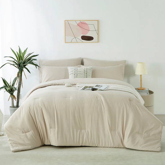 3-Piece Solid-Color All-Season Comforter Set – Ultra-Soft Breathable Bedding (1 Comforter + 1/2 Pillowcases)