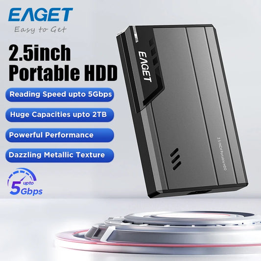 Eaget 2.5″ Portable External Hard Drive – 500GB/1TB/2TB USB 3.0 HDD for Desktop, Laptop, Mac, Gaming Consoles & PS5