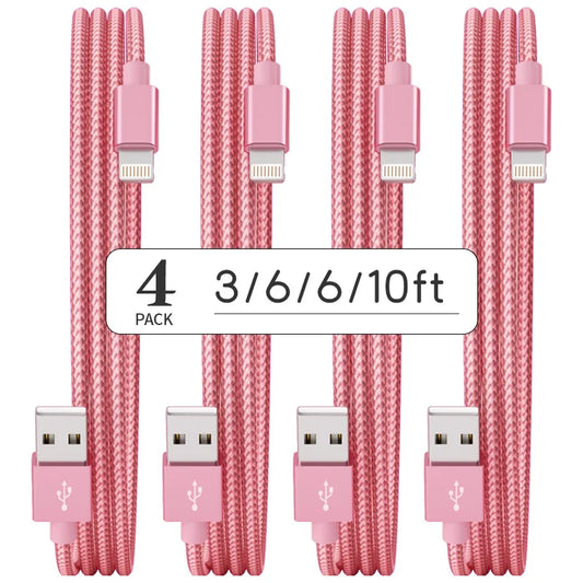 4-Pack iPhone Charging Cables – MFi Certified Nylon Braided Fast Charging USB Cords (3ft/6ft/6ft/10ft) for iPhone & iPad