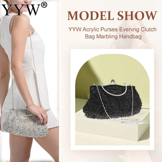 Women’s Retro Beaded Embroidered Evening Bag – Bridal Clutch with Chain Strap for Weddings, Parties & Banquets
