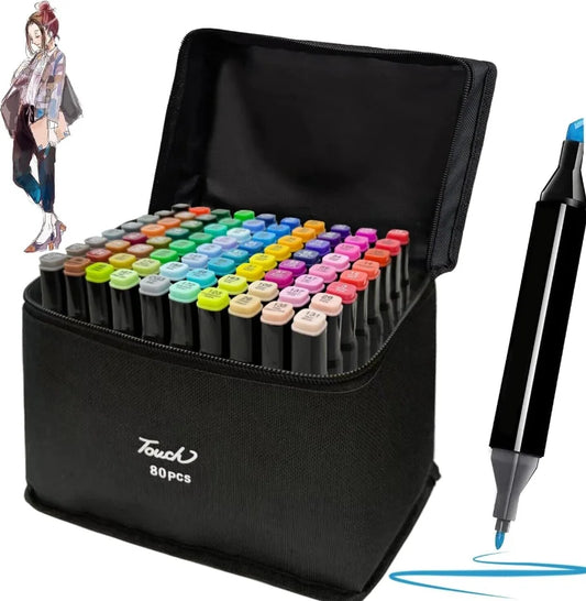 80-Color Dual-Head Art Marker Pen Set – Sketch, Manga & Drawing for Artists & Students 🎨