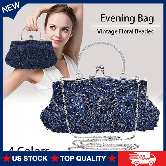 Women’s Beaded Evening Clutch – Elegant Mini Purse with Shoulder Chain for Weddings, Parties & Formal Events
