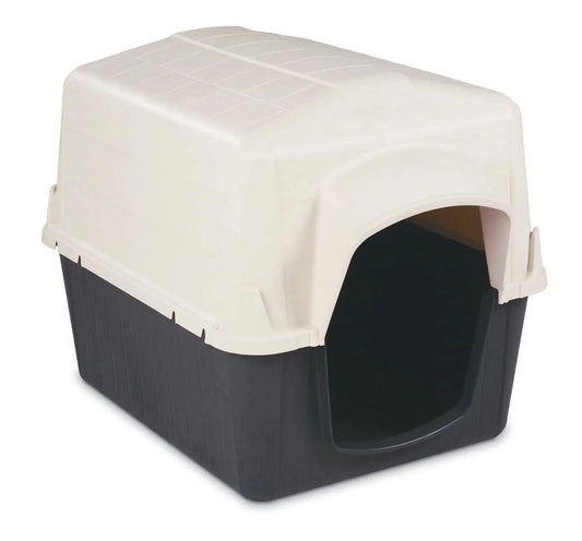 Petmate Barnhome 3 Plastic Outdoor Dog House – Durable Shelter for Small Pets (15–25 lbs), Tan