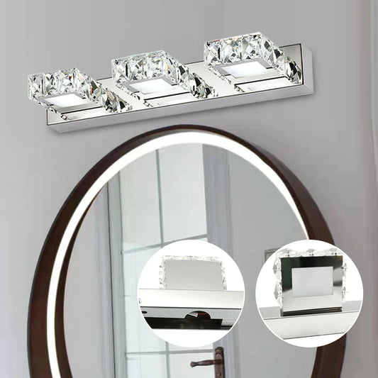K9 Crystal LED Bathroom Mirror Light – Modern 3-Head Wall Mounted Vanity Fixture, IP65 Waterproof, 6000K
