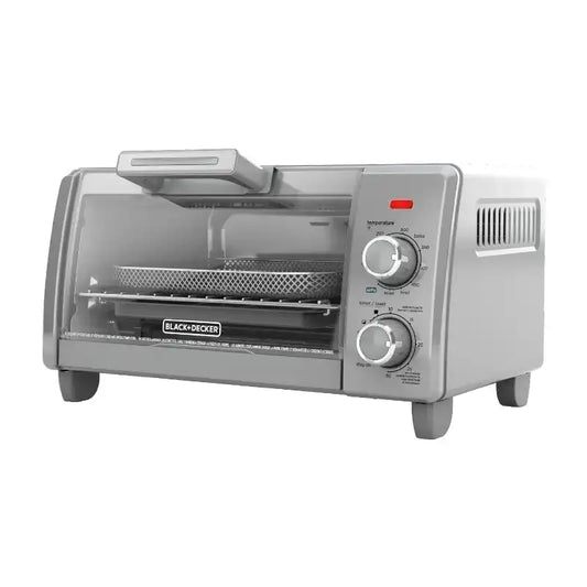 BLACK+DECKER 4-Slice Toaster Oven – Silver Compact Countertop Oven with Bake, Broil, Toast & Keep Warm Functions (TO1700SG)