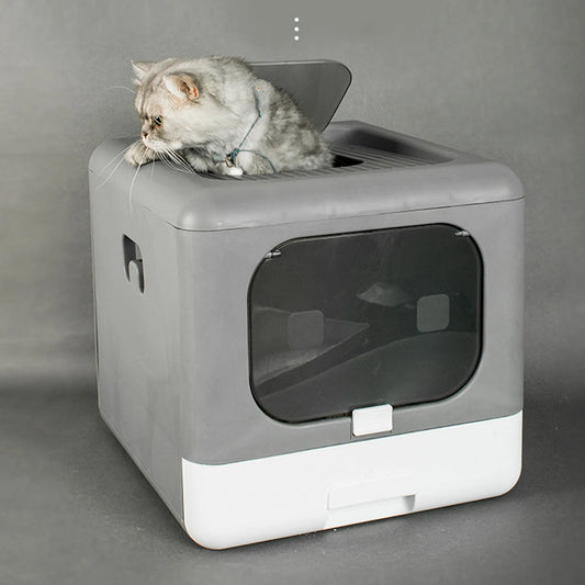 Large Plastic Spill-Proof Cat Litter Box – Heavy-Duty Open Pan Design