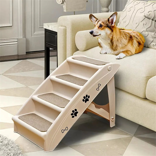 Foldable Dog Ramp & Stairs – Portable Pet Steps for Cars, Beds & Sofas with Non-Slip Surface and Lightweight Design