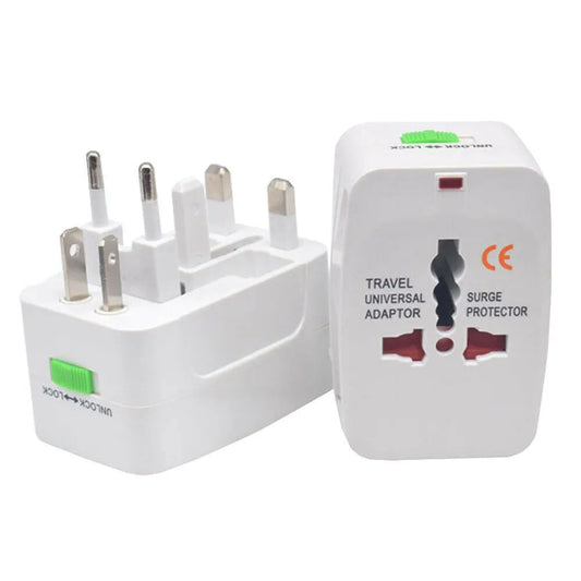Universal Worldwide Travel Adapter – AU/UK/US/EU Plug Converter with AC Power Socket & Dual USB Charging Ports