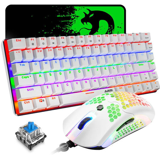 80% Mechanical Gaming Keyboard & Mouse Combo – Rainbow Backlit Keyboard with 12,000 DPI Honeycomb Gaming Mouse & Mousepad