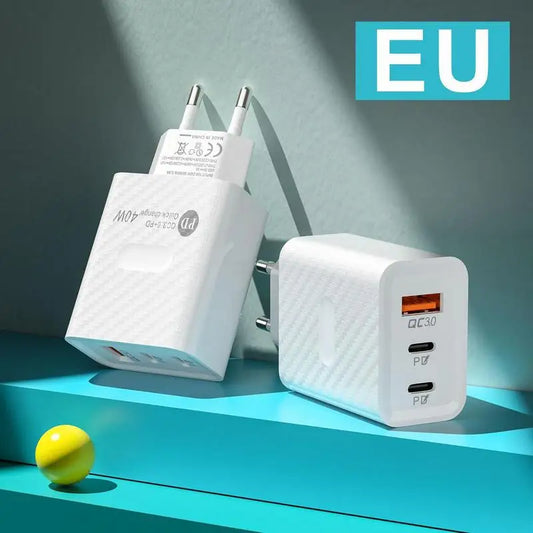 40W USB-C Travel Wall Charger – Fast Charging 3-Port Phone Charger Block & Type-C Adapter for Travel & Home Use