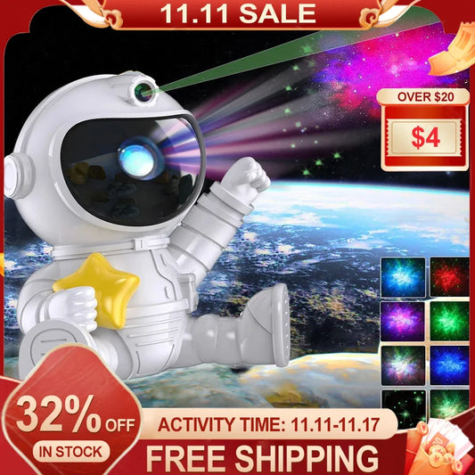 Astronaut Galaxy Star Projector Lamp – Cartoon LED Night Light with Starry Sky & Galaxy Effects, Bedroom Ceiling Projection for Kids’ Gifts