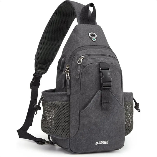 Canvas Sling Backpack – Crossbody Daypack with USB Charging Port & RFID Protection